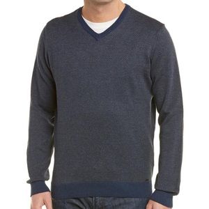 KE by Ike Behar Blue/Grey Herringbone Sweater
